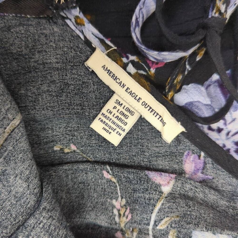 American Eagle Outfitters Women Small Long Faux Wrap Floral Print Jumpsuit Black - Picture 7 of 8